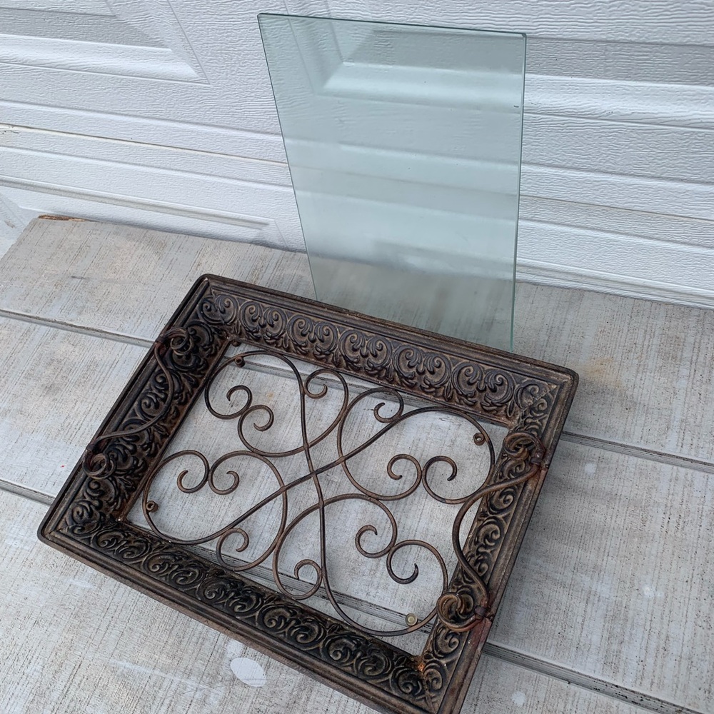Southern Living at Home Napa Tray w/ Glass Insert Scroll Metal Serving Tray - Picture 7 of 16